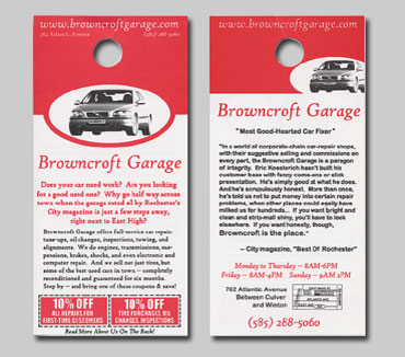 david pascal:  flyer design and 

copywriting services for Browncroft Garage